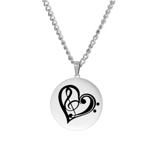 UJUZAEOS Halskette Anhänger Musical Love Note Halsketten für Frauen Männer Silber Farbe Runde Anhänger Halskette Mode Schmuck Geschenke für Mädchen Geburtstagsgeschenk von UJUZAEOS