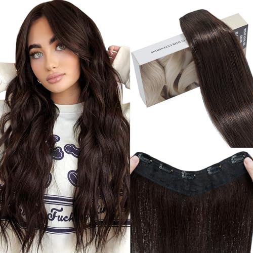Clip Extensions In 100% Remy Echthaar für Frauen dunkelbraun glatt dick V-Form ein Stück mit 5 Clips, 45cm 100g von UK FASHION SHOP