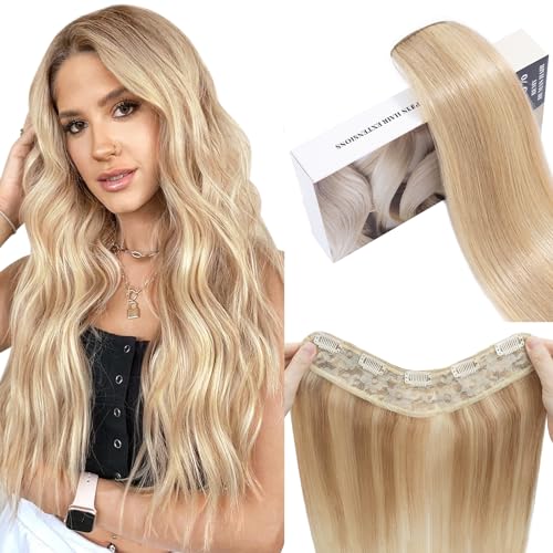 Clip Extensions In 100% Remy menschliches Haar für Frauen Blend aschblond glatt dick V-Form ein Stück mit 5 Clips, 40cm 90g Clip Extensions In 100% Remy menschliches Haar für Frauen Blend aschblond glatt dick V-Form ein Stück mit 5 Clips, 40cm 90g von UK FASHION SHOP