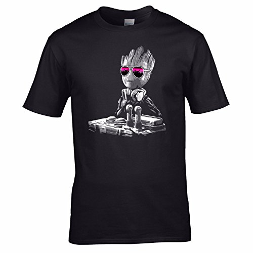 UKPrintwear DJ Baby Groot Mixing Deck + Sonnenbrille T-Shirt Gr. S, Schwarz von UK Printwear