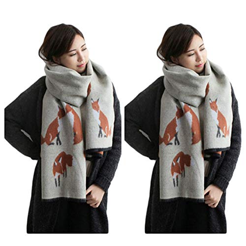 UK_Stone 2pcs Damen Fuchs Pattern Schal Halstuch Gross Poncho mit Quaste (Khaki+Khaki) von UK_Stone