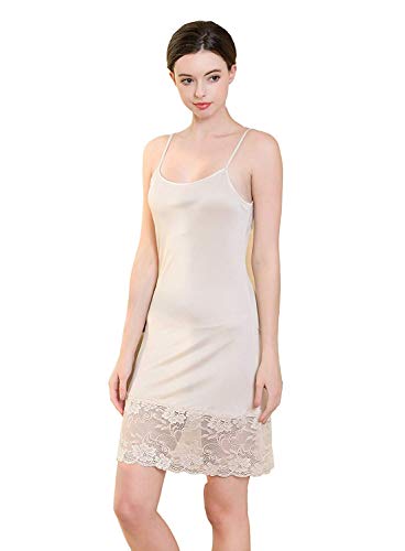 UK_Stone Damen 100% Seide Nachthemd Unifarbe Nachtkleid mit Spitzen Dekor und verstellbaren Schultergurt Beige UK_Stone Damen 100% Seide Nachthemd Unifarbe Nachtkleid mit Spitzen Dekor und verstellbaren Schultergurt Beige von UK_Stone