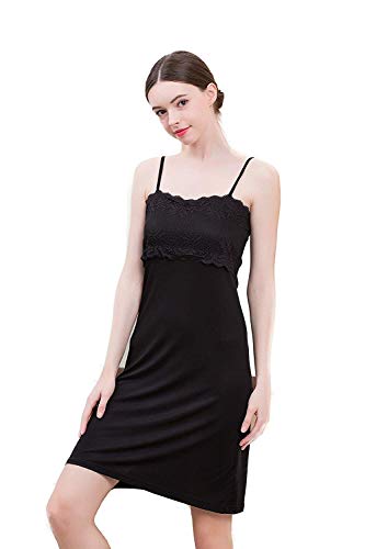 UK_Stone Damen 100% Seide Nachthemd Unifarbe Nachtkleid mit verstellbaren Schultergurt, Schwarz von UK_Stone