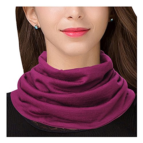UK_Stone Damen 30% Seide 70% Wolle Streifen Schlauchschal Loop Halstuch Abnehmbar Faux Kragen (Lilarot) von UK_Stone
