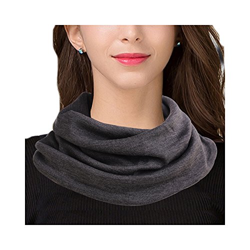 UK_Stone Damen 30% Seide 70% Wolle Unifarbe Dunkelgrau Schlauchschal Loop Halstuch Abnehmbar Faux Kragen (Unifarbe_Dunkelgrau) von UK_Stone