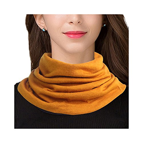 UK_Stone Damen 30% Seide 70% Wolle Unifarbe Gelb Schlauchschal Loop Halstuch Abnehmbar Faux Kragen (Unifarbe_Gelb) von UK_Stone