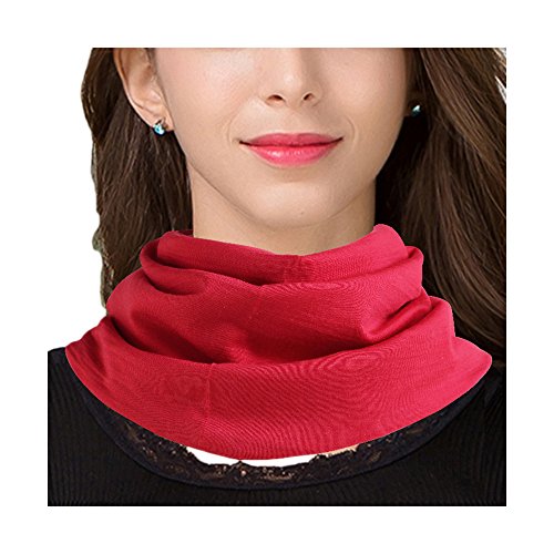 UK_Stone Damen 30% Seide 70% Wolle Unifarbe Rot Schlauchschal Loop Halstuch Abnehmbar Faux Kragen (Unifarbe_Rot) von UK_Stone