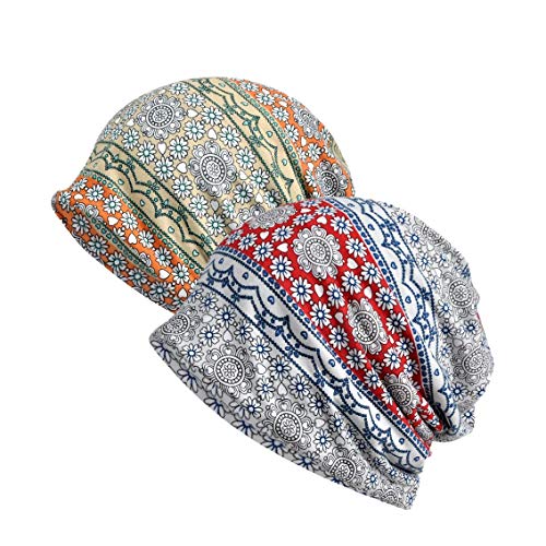 UK_Stone Damen Blümchen Ethnisch Turban Mütze Chemo Kopftücher Haarverlust Kopfbedeckung Unisex Beanie Halstuch Multifunktionstuch von UK_Stone