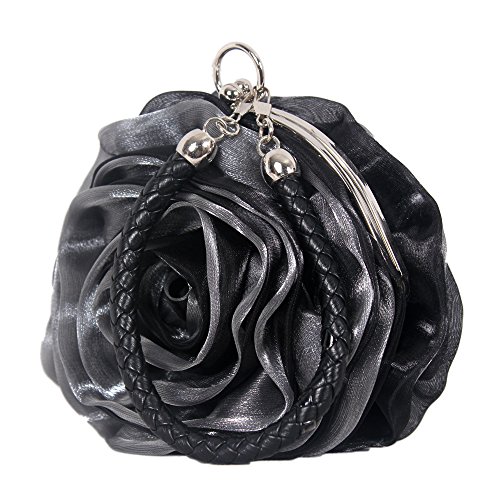 UK_stone Damen Blumen Form Clutch Party Handtasche Abendtasche Handgelenk Tasche, Schwarz Grau von UK_stone