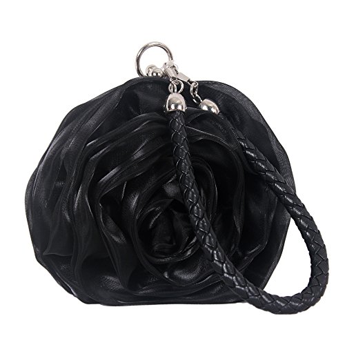 UK_stone Damen Blumen Form Clutch Party Handtasche Abendtasche Handgelenk Tasche, Schwarz von UK_Stone