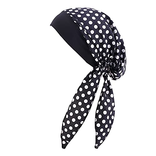 UK_Stone Damen Blumen Polka Punkt Kirsche Baumwolle Ethnisch Turban Mütze Chemo Kopftücher Haarverlust Kopfbedeckung (1 Stück Polka Dot Schwarzweiß) von UK_Stone