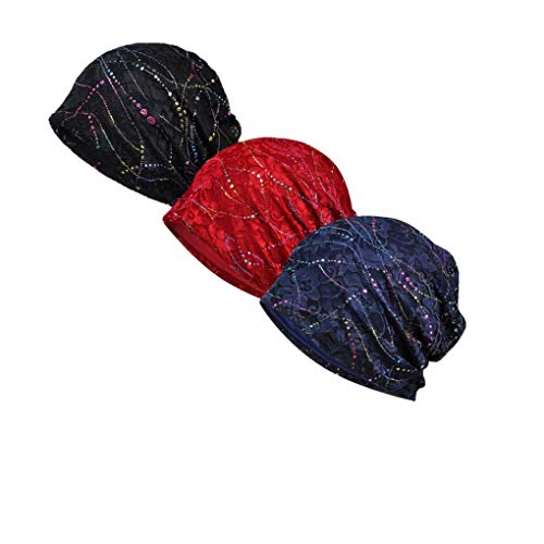 UK_Stone Damen Bunt Lace Blumen Punkt Ethnisch Turban Mütze Chemo Kopftücher Haarverlust Kopfbedeckung Unisex Beanie von UK_Stone