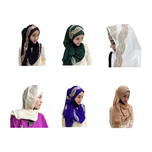 UK_Stone Damen Chiffon Einfarbig Muslimische Hijab Kopftuch Kopfbedeckung Islamischen Hijab Schal Indische Turban-Hüte Turbanmütze mit Champagner Muster (6er) von UK_Stone