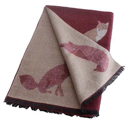 UK_Stone Damen Fuchs Pattern Rot Schal Halstuch Gross Poncho mit Quaste von UK_Stone