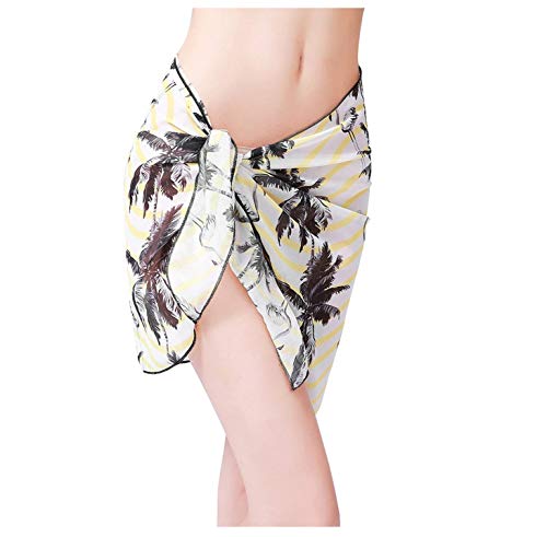 UK_Stone Damen Gelb Palme Blatt Wickelrock Sarong Pareo Kurz Strandtuch Wickeltuch Bikini Sonnenschutz Decke Cover-up von UK_Stone