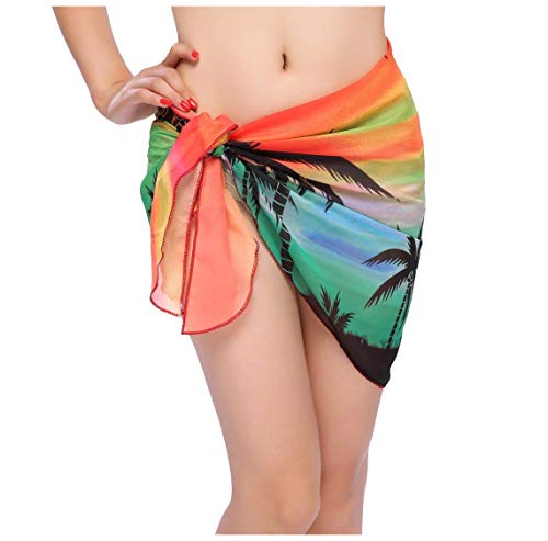 UK_Stone Damen Grün Palme Blatt Wickelrock Sarong Pareo Kurz Strandtuch Wickeltuch Bikini Sonnenschutz Decke Cover-up von UK_Stone