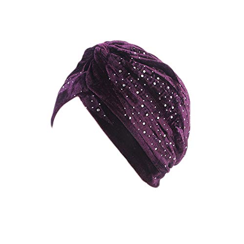 UK_Stone Damen Hijab Kopftuch Chemo Kopfbedeckung aus Samt Arabisch Turban mit Glitzer Dekor Unifarbe für Winter oder Herbst, Lila von UK_Stone