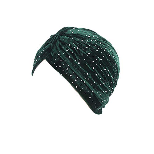 UK_Stone Damen Hijab Kopftuch Chemo Kopfbedeckung aus Samt Arabisch Turban mit Glitzer Dekor Unifarbe für Winter oder Herbst, Türkis von UK_Stone
