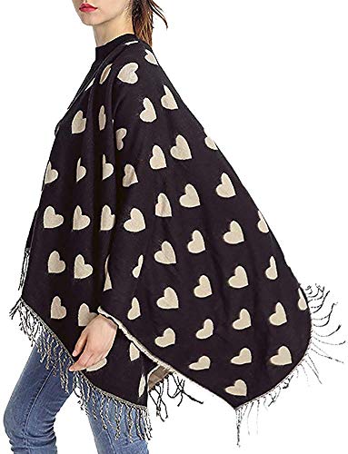 UK_Stone Damen Klassisch Herz Muster Poncho Cape Umhang (Braun) von UK_Stone