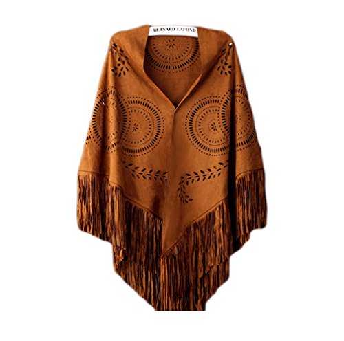 UK_Stone Damen Modisch Sonnenblumen Pattern Poncho Cape Fransen Umhang (Braun) von UK_Stone