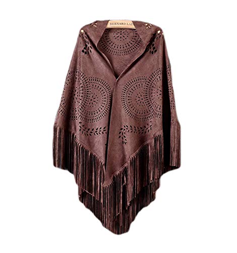 UK_Stone Damen Modisch Sonnenblumen Pattern Poncho Cape Fransen Umhang (Kaffee) von UK_Stone