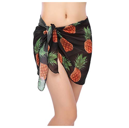 UK_Stone Damen Schwarz Ananas Wickelrock Sarong Pareo Kurz Strandtuch Wickeltuch Bikini Sonnenschutz Decke Cover-up von UK_Stone