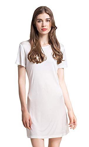 UK_Stone Damen Seide Nachthemd Unifarbe Kurze Ärmel Nachtkleid Weiß von UK_Stone