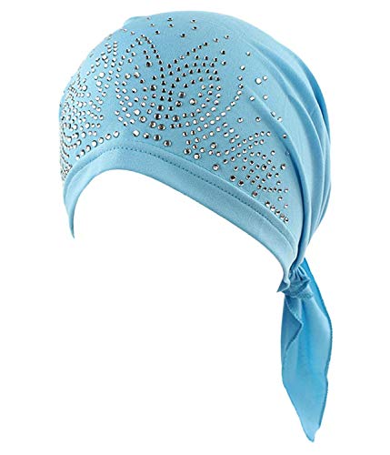 UK_Stone Damen Unifarben Strasssteine Ethnisch Turban Mütze Chemo Kopftücher Haarverlust Kopfbedeckung von UK_Stone