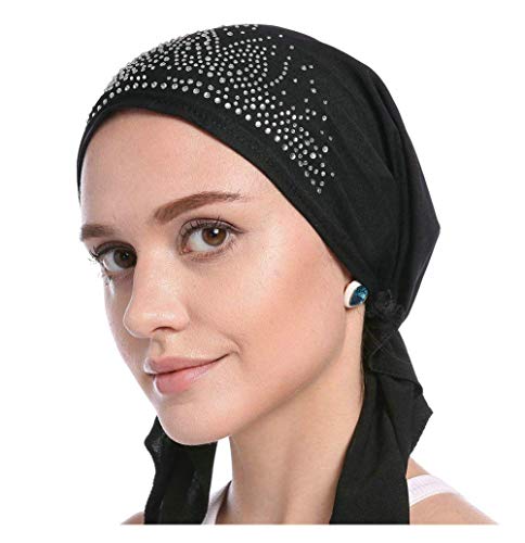 UK_Stone Damen Unifarben Strasssteine Ethnisch Turban Mütze Chemo Kopftücher Haarverlust Kopfbedeckung von UK_Stone