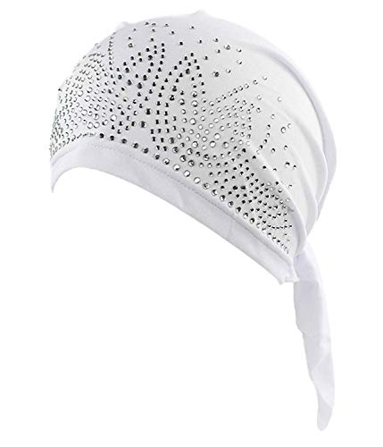 UK_Stone Damen Unifarben Strasssteine Ethnisch Turban Mütze Chemo Kopftücher Haarverlust Kopfbedeckung von UK_Stone