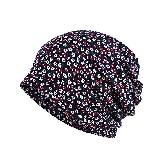 UK_Stone Damen Vintage Blumen Ethnisch Turban Mütze Chemo Kopftücher Haarverlust Kopfbedeckung Unisex Beanie Halstuch Multifunktionstuch (1 Stück Muster #4 Dunkelblau) von UK_Stone