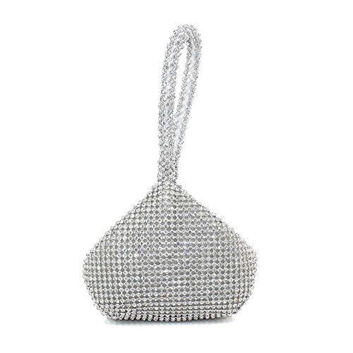 UK_Stone Glitzer Damen Strassstein Clutch Handtasche Abendtasche Casual Handgelenk Tasche Beutel (Silbrig) von UK_Stone