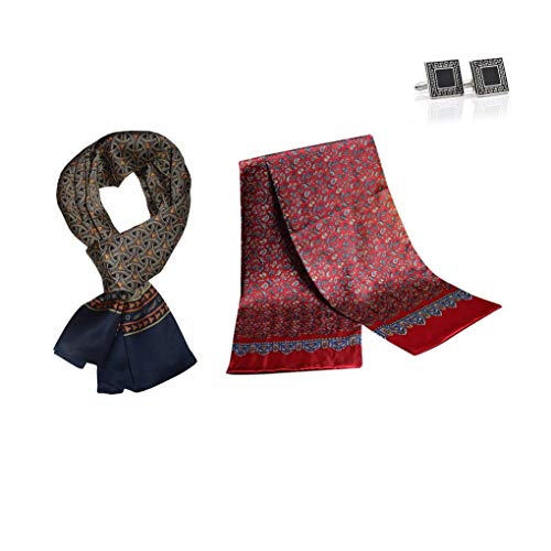 UK_Stone Halstuch Herren 100% Seide Schal Vintage Pattern Seidenschal Herrenschal, (Über"ra"schung 2er_1 mit Manschettenknöpfe) von UK_Stone