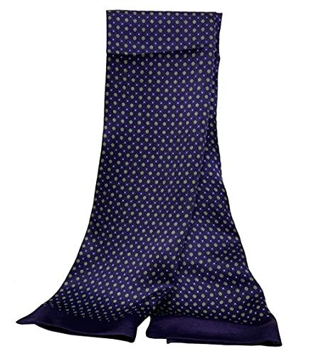UK_Stone Halstuch Herren 100% Seide Schal Vintage Pattern Seidenschal Herrenschal, (Vintage Blumen Pattern #4 Dunkelblau) von UK_Stone