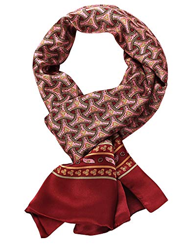 UK_Stone Halstuch Herren 100% Seide Schal Vintage Pattern Seidenschal Herrenschal, Geflochtenes Pattern Rot von UK_Stone