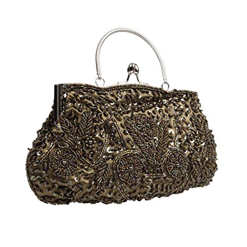 UK_Stone Handmade Vintage Damen Pailletten Perlen Beaded Clutch Party Handtasche Abendtasche (Olive) von UK_Stone