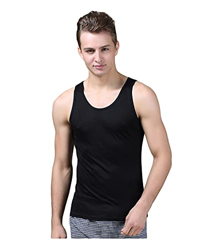 UK_Stone Herren Unterhemd Ärmellos Rein Seide Rundhals T-Shirts Tank Tops von UK_Stone