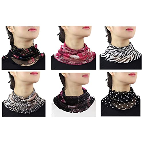 UK_Stone Muttertag Geschenk Damen 100% Mulberry Seide Schlauchschal Loop Halstuch Blumen Polka Dot Paisley Muster Abnehmbar Faux Kragen (6pcs_Mischung) von UK_Stone