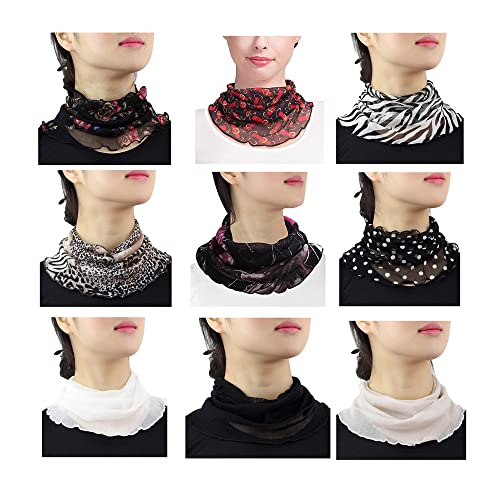 UK_Stone Muttertag Geschenk Damen 100% Mulberry Seide Schlauchschal Loop Halstuch Blumen Polka Dot Paisley Muster Abnehmbar Faux Kragen (9pcs_Mischung2) von UK_Stone