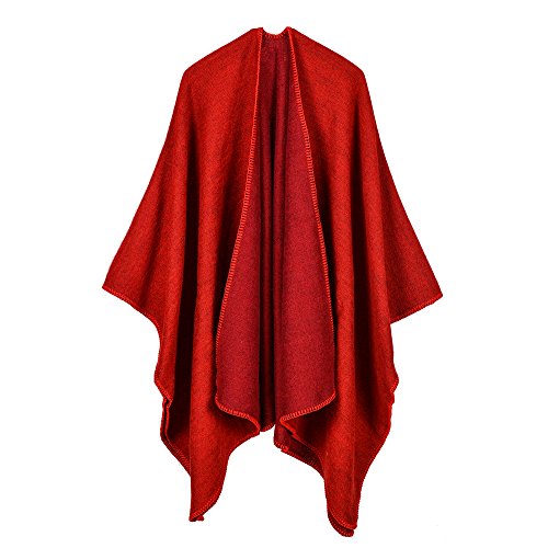 UK_Stone Poncho Damen Cape Trachtentuch Umhang Stola Schultertuch Unifarbig aus Acrylic in verschiedenen Farben für Herbst und Winter, Rot von UK_Stone