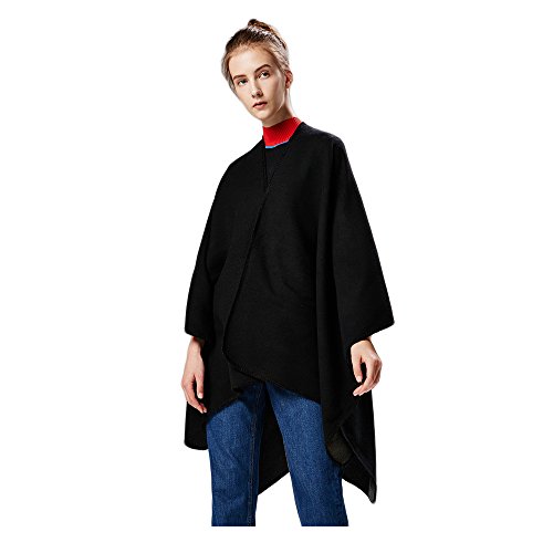 UK_Stone Poncho Damen Cape Trachtentuch Umhang Stola Schultertuch Unifarbig aus Acrylic in verschiedenen Farben für Herbst und Winter, Schwarz Grau von UK_Stone