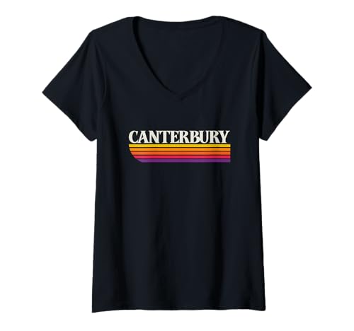 Damen Canterbury England Retro-Grafik – Canterbury UK T-Shirt mit V-Ausschnitt von UK Throwbacks