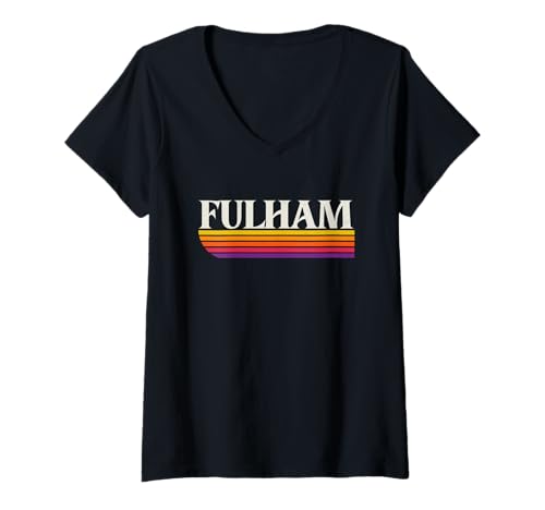 Damen Fulham England Retro-Grafik – Fulham UK T-Shirt mit V-Ausschnitt Damen Fulham England Retro-Grafik – Fulham UK T-Shirt mit V-Ausschnitt von UK Throwbacks