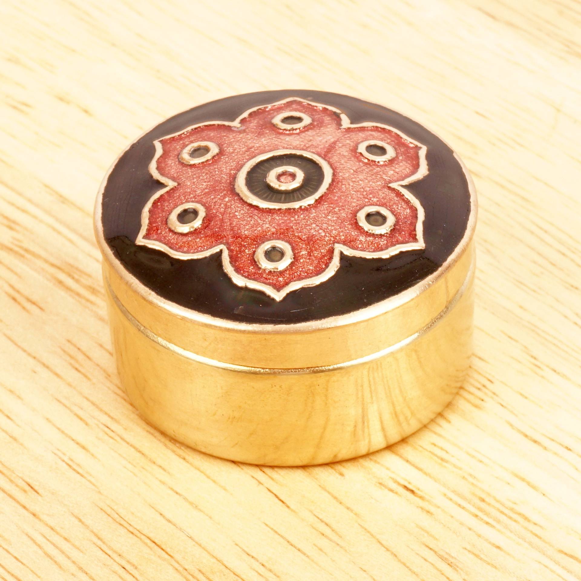 Schmuckkästchen/Ringkästchen || Emaille Gefülltes Bild Auf Deckel Blumenmuster Vintage Aufbewahrungsbox Vintage Messing Massiv von UKAmobile
