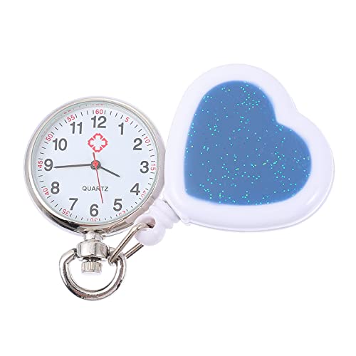 UKCOCO Aufstecken Anclipsen 2 Stücke Einziehbare Uhr mit Zweiter Hand Glas Pocket Uhr Quarz Uhr mit Herz Muster Clip auf Tasche Uhr für Doktor Student Rosa Schlüsselanhänger von UKCOCO