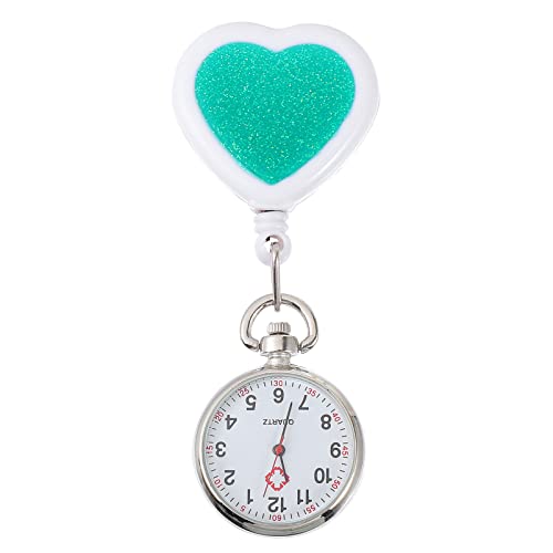 UKCOCO Taschenuhr Für Krankenschwestern Krankenschwesteruhr Brosche H?ngende Uhr Revers Uhr Uhr: Clip on Uhren Einziehbare Brosche Watch Abzeichen für Arzt Herz Form Grün von UKCOCO