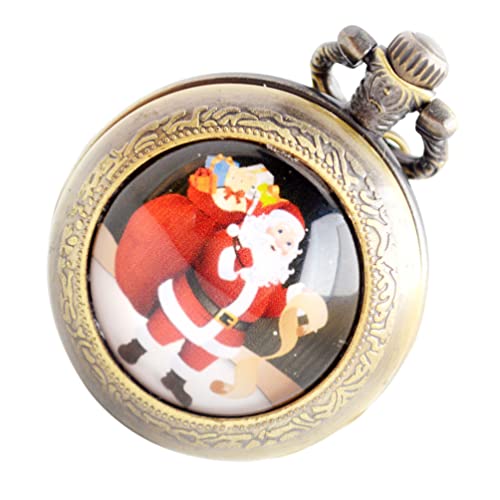 UKCOCO Quarz Taschenuhr Vintage Weihnachten: Weihnachtsmann Muster Retro Uhr mit Kette Golden Zinklegierung Unisex zum Geburtstag Jahrestag Weihnachtsfeier Party Neujahr von UKCOCO