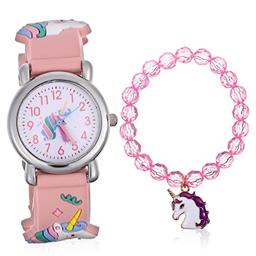 UKCOCO 1 Satz Armband Für Kinderuhren Kinder Schauen Zu Einhorn Uhr Armband Für Kinder Ansehen Einhorn-Uhr Und Armband Cartoon-Uhr Für Kinder Rostfreier Stahl Mode Kleinkind Schmuck von UKCOCO