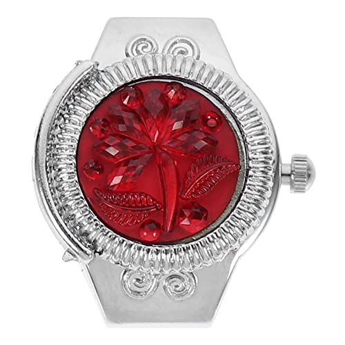 UKCOCO 1 Stück Damen-Fingeruhr Kreative Ringuhr Paar-Uhren-Ringe Für Und Frauen -Fingeruhr Mit Blumen-Design Rot Geschenk von UKCOCO