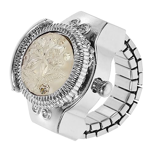 UKCOCO Ring 1 Stück Damen-Fingeruhr Kreative Ringuhr Paar-Uhren-Ringe Für Männer Und Frauen Ring-Fingeruhr Mit Blumen-Design Weiß Ringe Für Frauen von UKCOCO